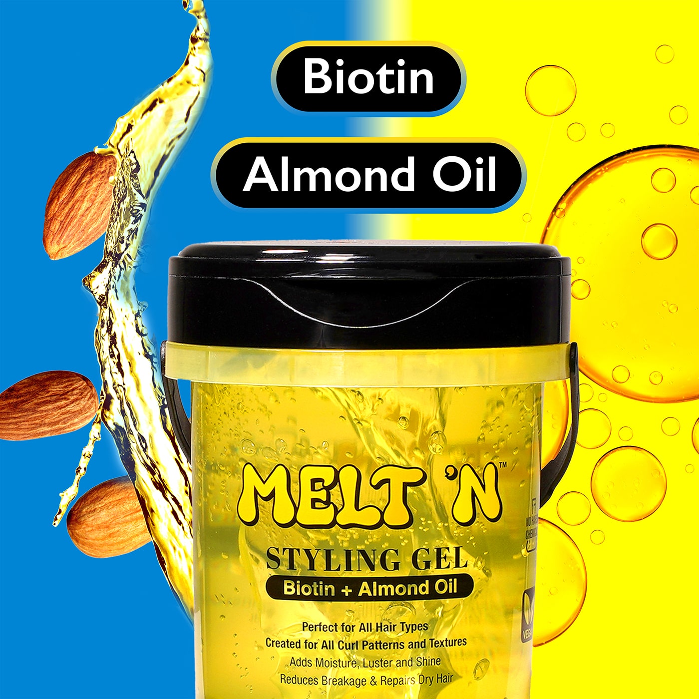 Ebin - Gel coiffant MELT'N - Huile d'amande + biotine 480 ml