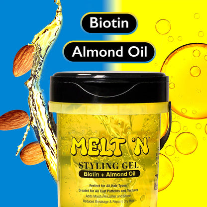 Ebin - Gel coiffant MELT'N - Huile d'amande + biotine 480 ml