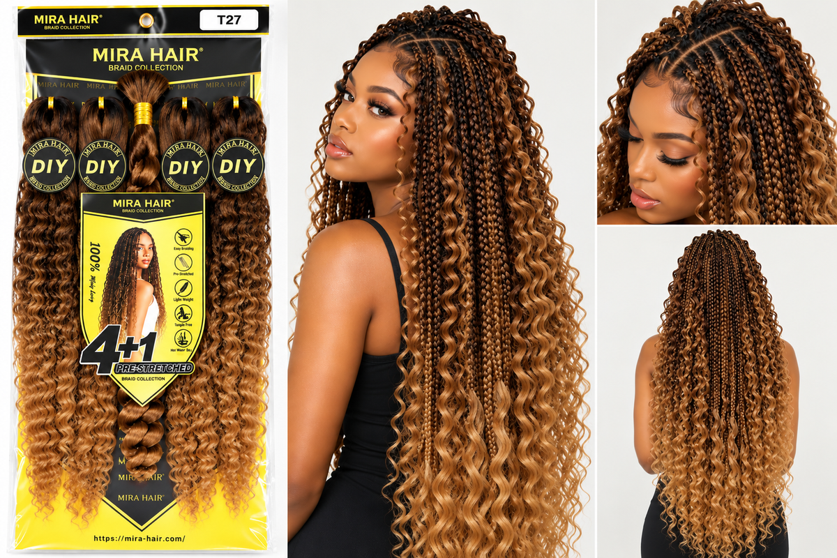 Mèches à Tresser Mira Hair 4+1 Pre-Stretched – Extensions pour Knotless Braids et Box Braids