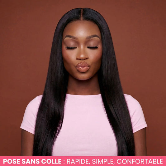 Mimisse Hair Perruque 22'' Effet Lisse Pose Sans Colle - Ligne de Cheveux Invisible