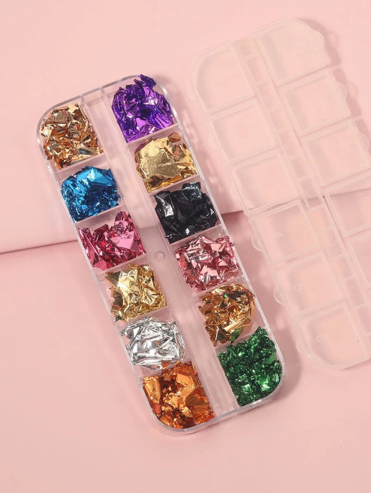 Décoration à Nail Art en feuille de couleur mélangée 1 boîte