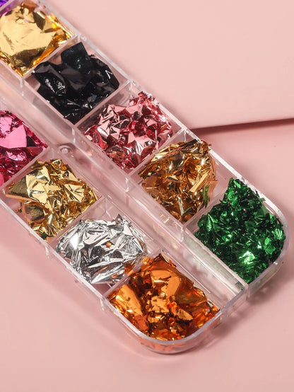 Décoration à Nail Art en feuille de couleur mélangée 1 boîte