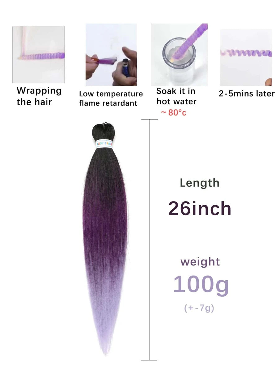 Tresse de cheveux synthétiques longue et droite ombrée