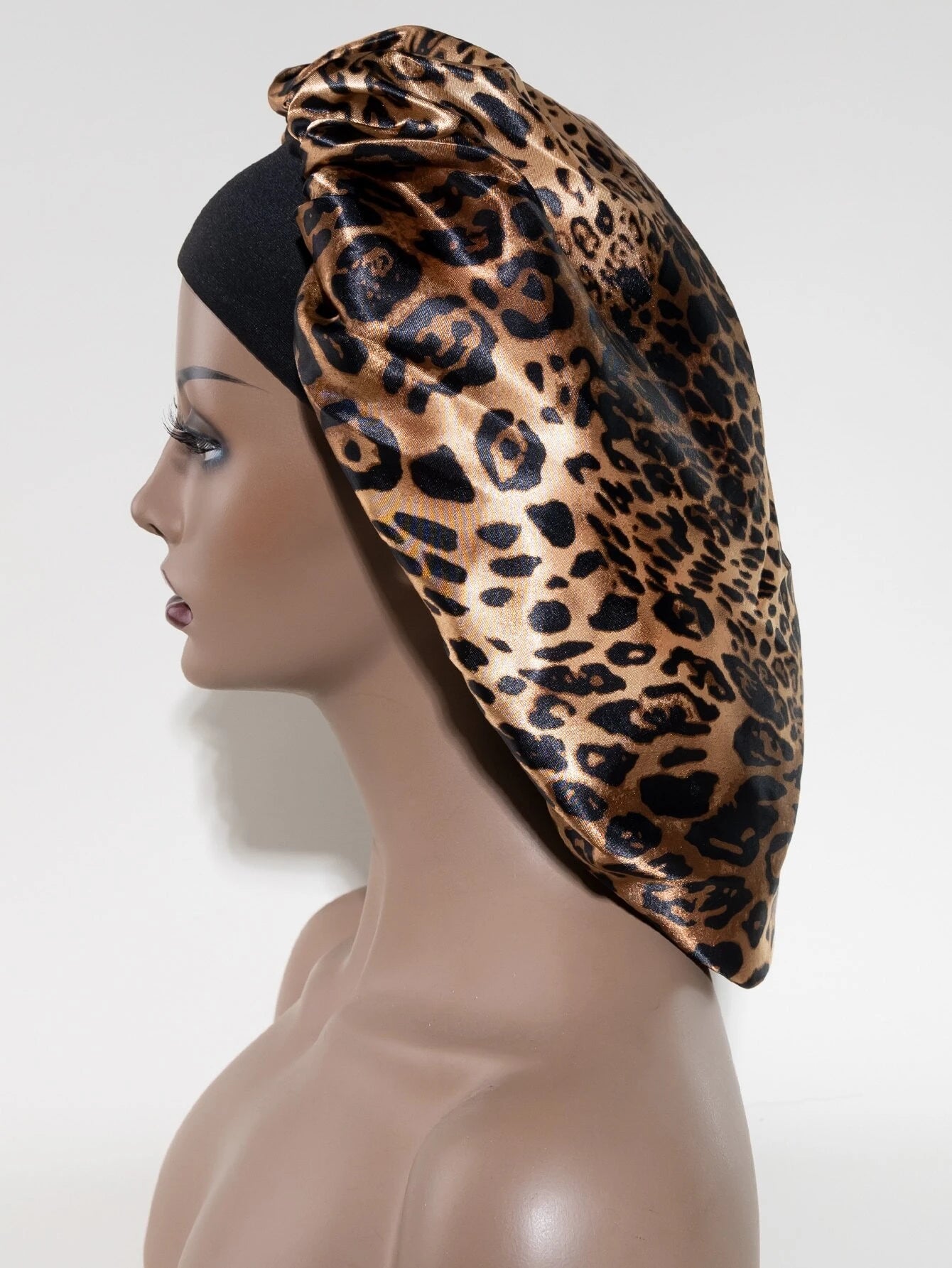 Bonnet de cheveux en satin imprimé léopard