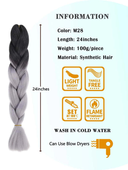 Extensions tresse de cheveux synthétiques dégradé long