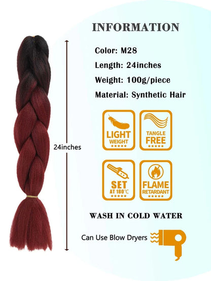 Extensions tresse de cheveux synthétiques dégradé long