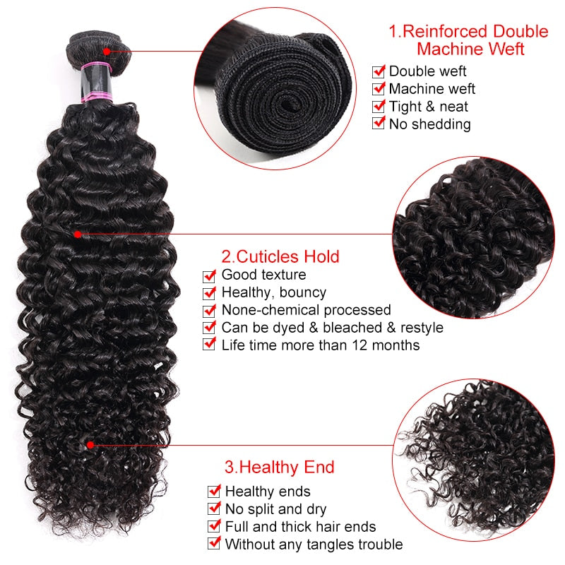 Extensions de cheveux brésiliens, mèches Jerry Curl, tissées, naturelles, non traitées, épaisses, 8 à 28 pouces