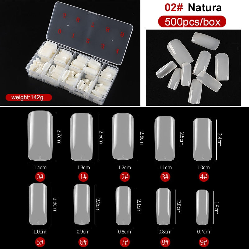 capsule pour ongles Faux ongles en forme de cercueil Transparent, 500 pièces/boîte, Capsules en acrylique artificiel, couverture complète, réutilisables, pointes pressées