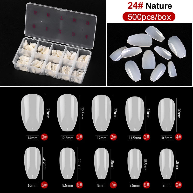 capsule pour ongles Faux ongles en forme de cercueil Transparent, 500 pièces/boîte, Capsules en acrylique artificiel, couverture complète, réutilisables, pointes pressées