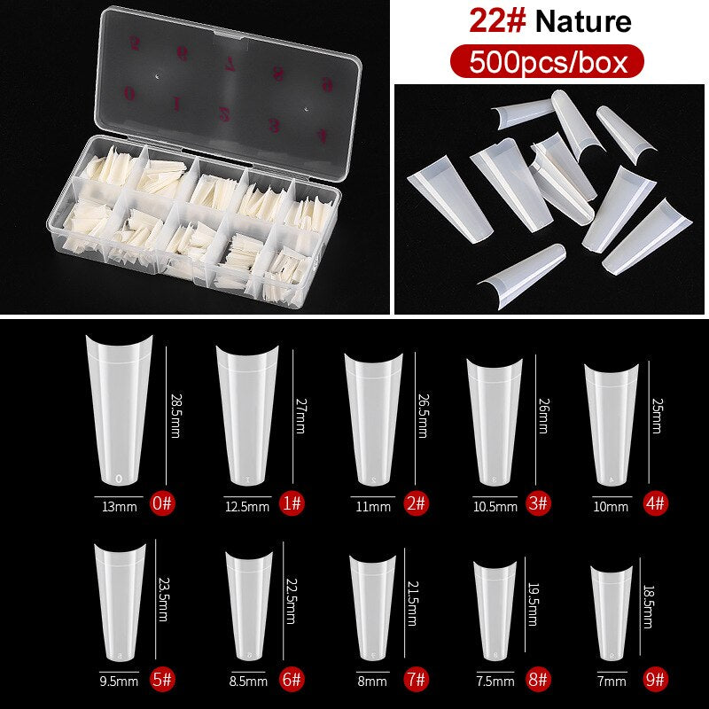 capsule pour ongles Faux ongles en forme de cercueil Transparent, 500 pièces/boîte, Capsules en acrylique artificiel, couverture complète, réutilisables, pointes pressées