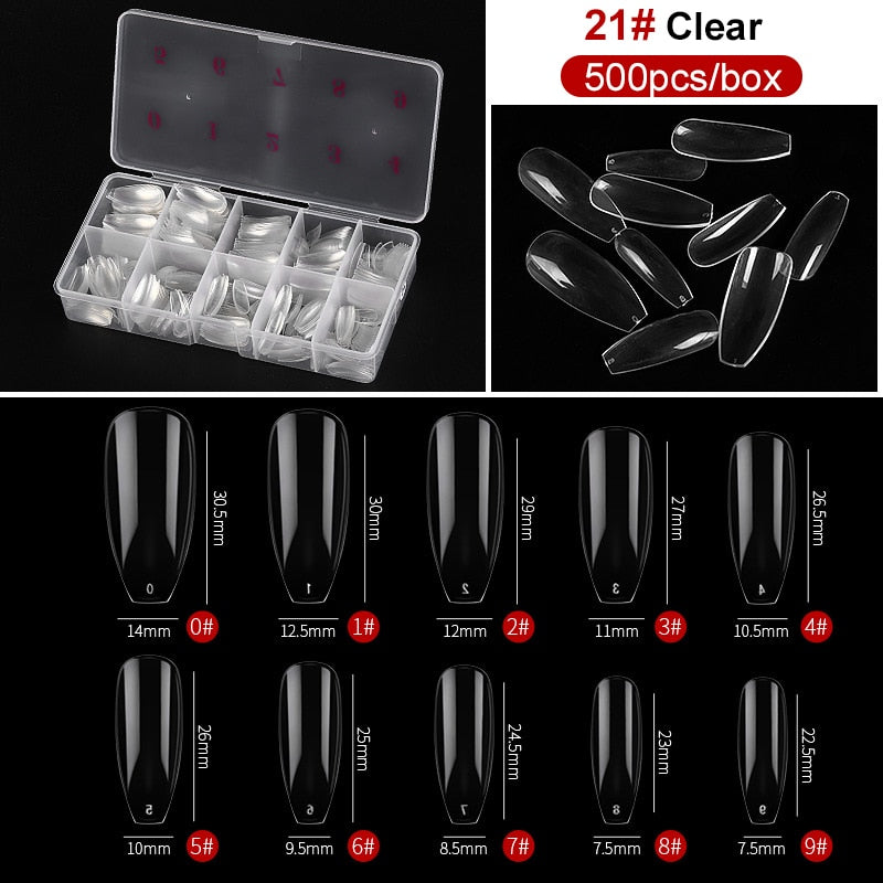 capsule pour ongles Faux ongles en forme de cercueil Transparent, 500 pièces/boîte, Capsules en acrylique artificiel, couverture complète, réutilisables, pointes pressées