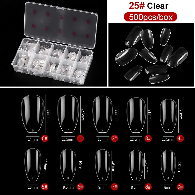 capsule pour ongles Faux ongles en forme de cercueil Transparent, 500 pièces/boîte, Capsules en acrylique artificiel, couverture complète, réutilisables, pointes pressées