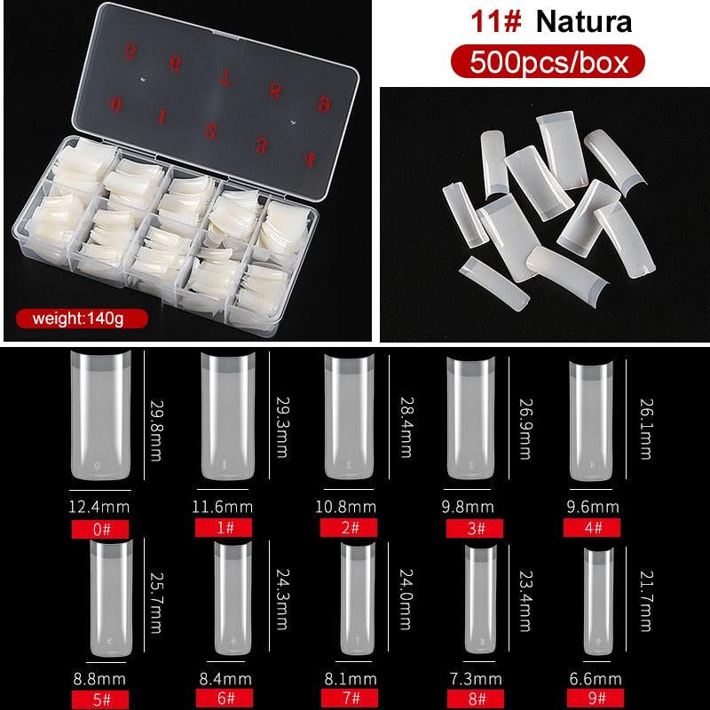 capsule pour ongles Faux ongles en forme de cercueil Transparent, 500 pièces/boîte, Capsules en acrylique artificiel, couverture complète, réutilisables, pointes pressées