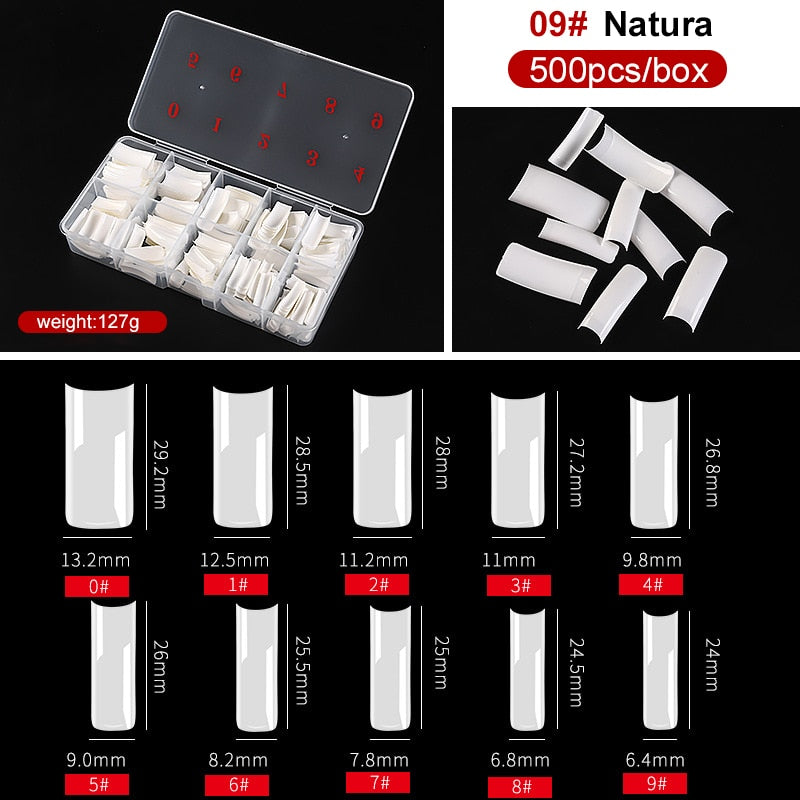 capsule pour ongles Faux ongles en forme de cercueil Transparent, 500 pièces/boîte, Capsules en acrylique artificiel, couverture complète, réutilisables, pointes pressées