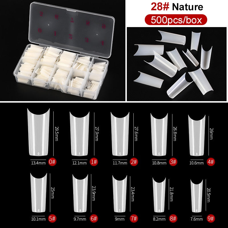 capsule pour ongles Faux ongles en forme de cercueil Transparent, 500 pièces/boîte, Capsules en acrylique artificiel, couverture complète, réutilisables, pointes pressées