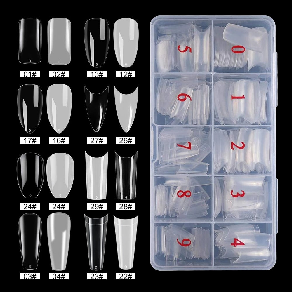 capsule pour ongles Faux ongles en forme de cercueil Transparent, 500 pièces/boîte, Capsules en acrylique artificiel, couverture complète, réutilisables, pointes pressées