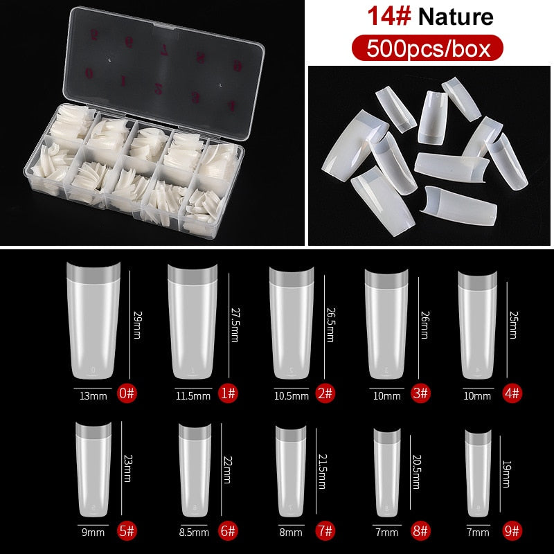 capsule pour ongles Faux ongles en forme de cercueil Transparent, 500 pièces/boîte, Capsules en acrylique artificiel, couverture complète, réutilisables, pointes pressées