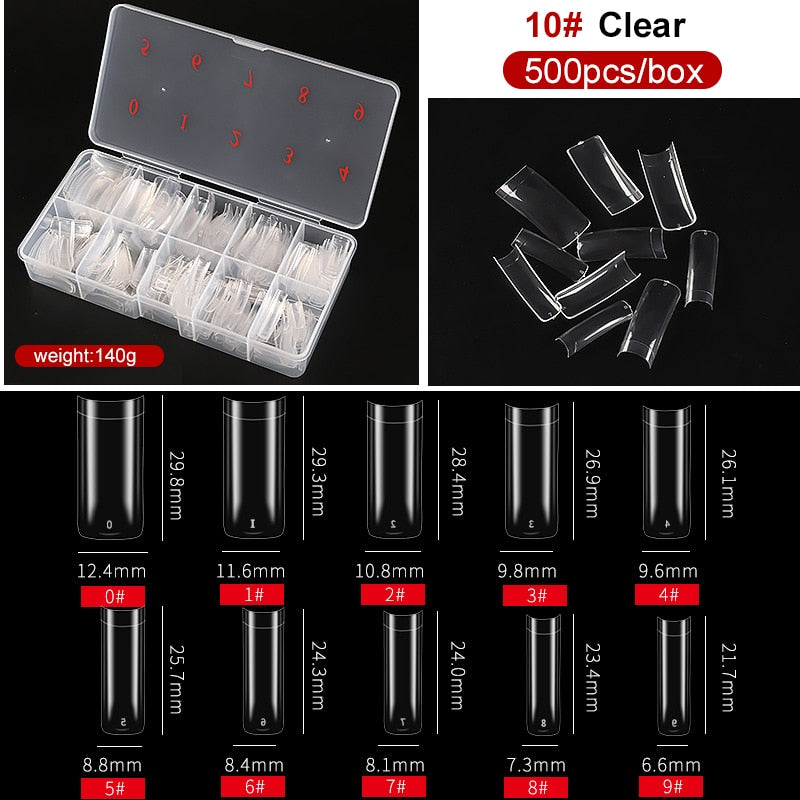 capsule pour ongles Faux ongles en forme de cercueil Transparent, 500 pièces/boîte, Capsules en acrylique artificiel, couverture complète, réutilisables, pointes pressées