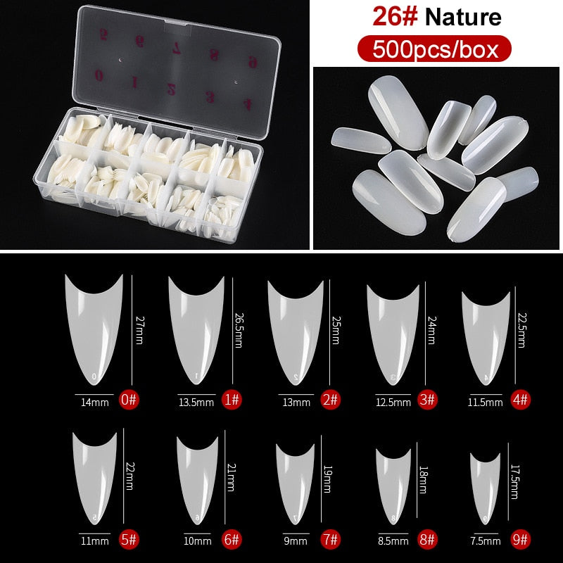 capsule pour ongles Faux ongles en forme de cercueil Transparent, 500 pièces/boîte, Capsules en acrylique artificiel, couverture complète, réutilisables, pointes pressées