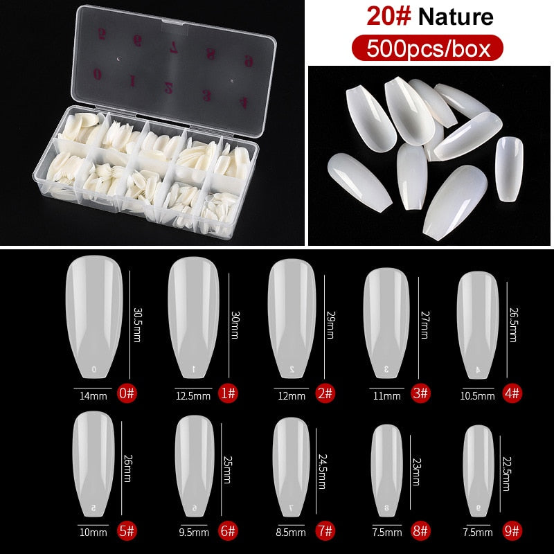 capsule pour ongles Faux ongles en forme de cercueil Transparent, 500 pièces/boîte, Capsules en acrylique artificiel, couverture complète, réutilisables, pointes pressées