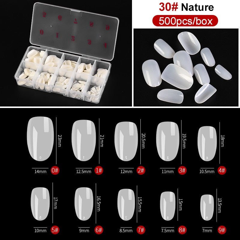 capsule pour ongles Faux ongles en forme de cercueil Transparent, 500 pièces/boîte, Capsules en acrylique artificiel, couverture complète, réutilisables, pointes pressées