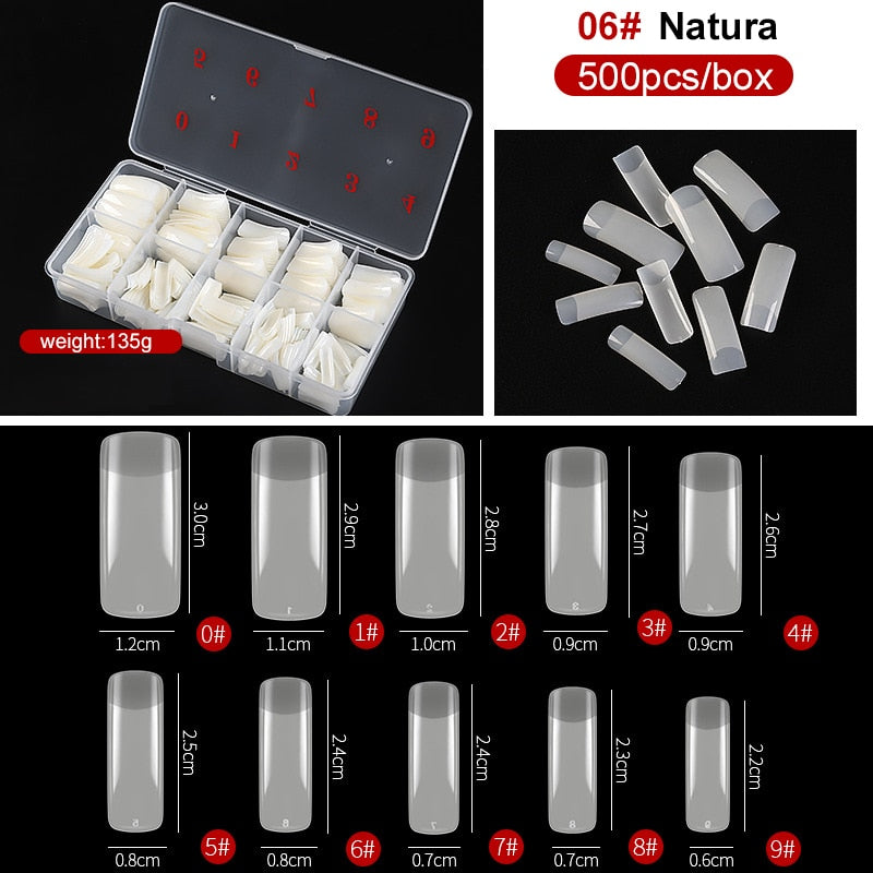 capsule pour ongles Faux ongles en forme de cercueil Transparent, 500 pièces/boîte, Capsules en acrylique artificiel, couverture complète, réutilisables, pointes pressées