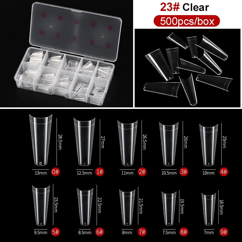 capsule pour ongles Faux ongles en forme de cercueil Transparent, 500 pièces/boîte, Capsules en acrylique artificiel, couverture complète, réutilisables, pointes pressées