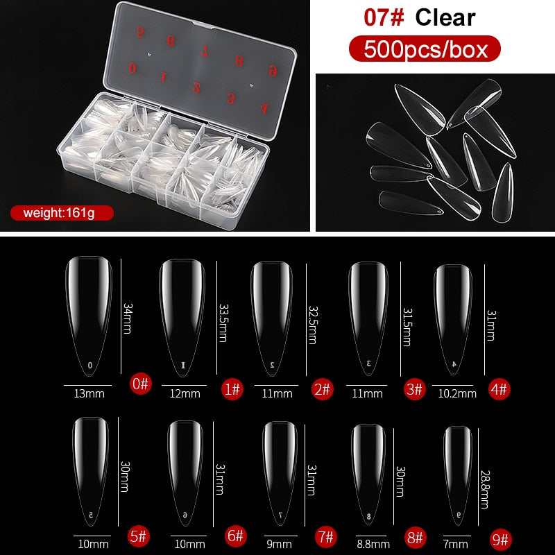 capsule pour ongles Faux ongles en forme de cercueil Transparent, 500 pièces/boîte, Capsules en acrylique artificiel, couverture complète, réutilisables, pointes pressées