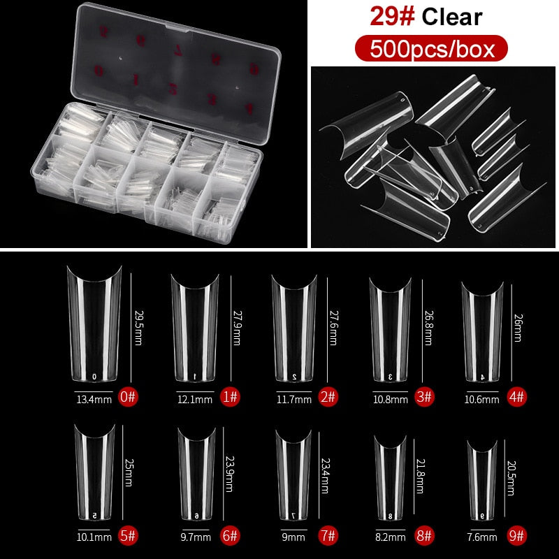 capsule pour ongles Faux ongles en forme de cercueil Transparent, 500 pièces/boîte, Capsules en acrylique artificiel, couverture complète, réutilisables, pointes pressées